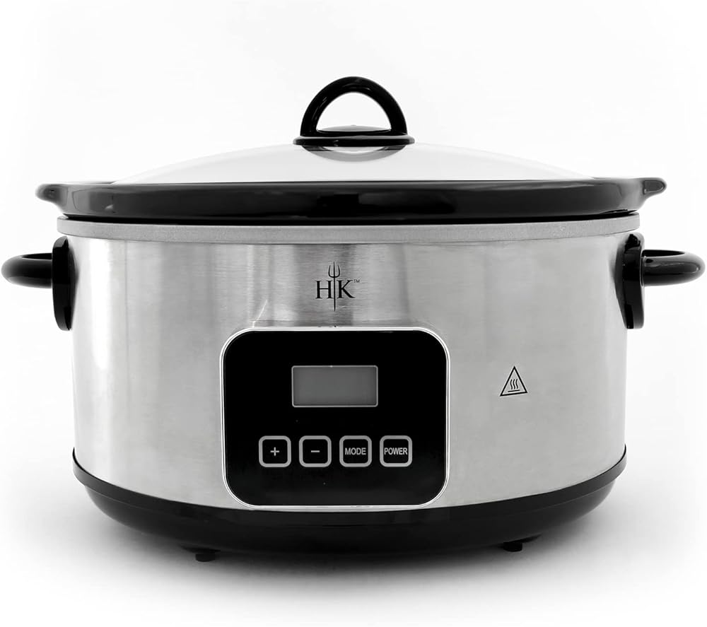 Digital Slow Cooker with Three Power Settings, Oval Crock, Glass Lid, 5.8 Qt, Silver