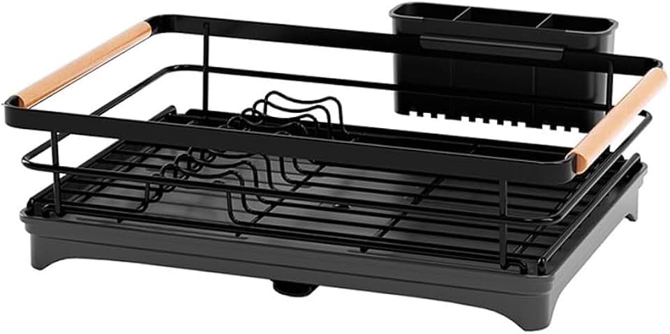 Dish Rack Kitchen Counter Dish Organizer Rack with Drainboard and Utensil Holders Set