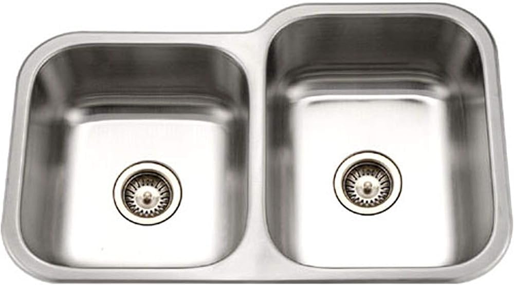 Houzer MEC-3220SL-1 Medallion Classic Series Undermount Stainless Steel 60/40 Double Bowl Kitchen Sink, Small Bowl Left