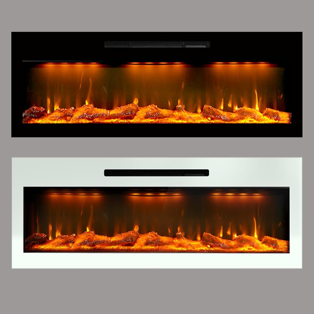 Electric Fireplace, Electric Fireplace Heater 51inch, Fireplace Realistic 21 Flame Colors, Fire Places Electric Wall Mounted & Recessed, Fireplace Heaters 3 Clacking Sound & Logs