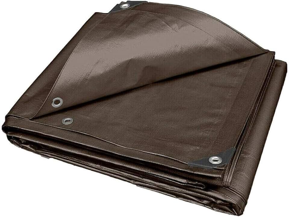 30'x40' Heavy Duty 16Mil Brown Poly Tarp Cover, Finished Size with Grommets and Reinforced Edges, Muti-Use
