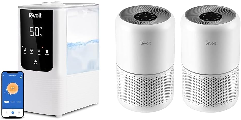 LEVOIT Humidifiers for Bedroom Home, Smart Warm and Cool Mist Air Humidifier & Air Purifier for Home Allergies Pets Hair in Bedroom, Covers Up to 1095 Sq.Foot Powered