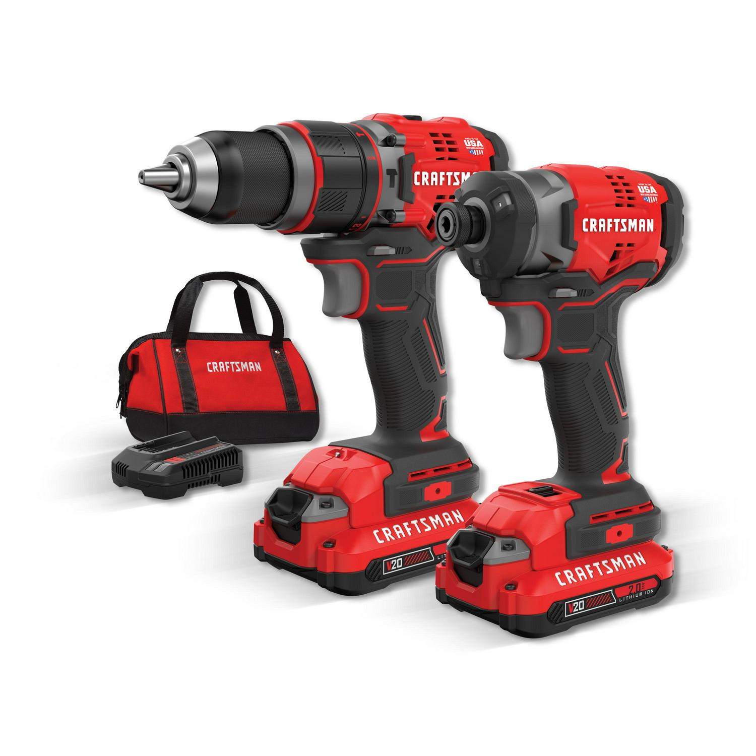 CRAFTSMAN V20 2-Tool Brushless Power Tool Combo Kit with Soft Case (2-Batteries Included and Charger Included)