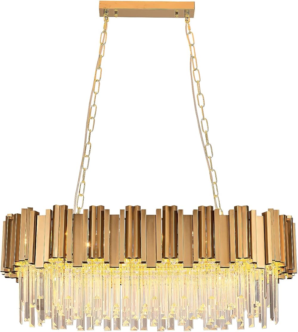 WABON Modern Crystal Chandeliers,Gold Luxury Pendant Ceiling Light Contemporary Crystal Chandeliers Fixture for Dining Living Room Kitchen Island Bedroom Foyer Hallway, Antique Gold