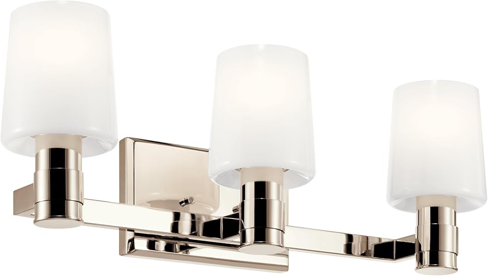 KICHLER Adani 3-Light Vanity, Modern Light with Opal Glass in Polished Nickel, Bathroom or Powder Room (8.25