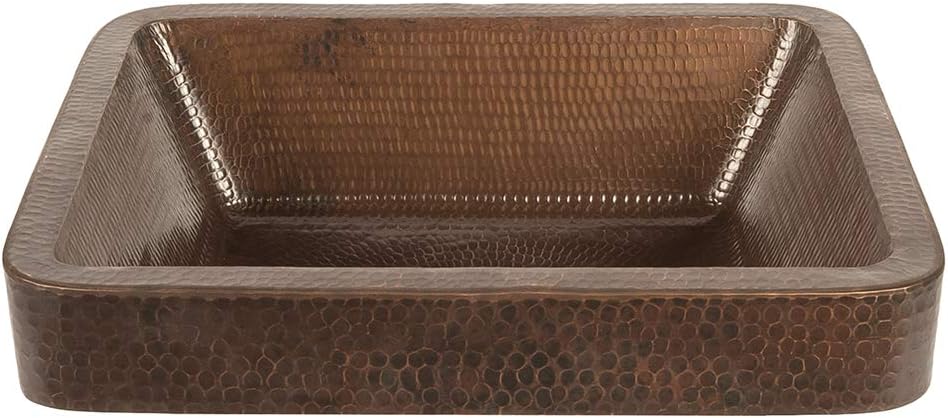 Premier Copper Products 17-Inch Rectangle Skirted Vessel Hammered Copper Sink