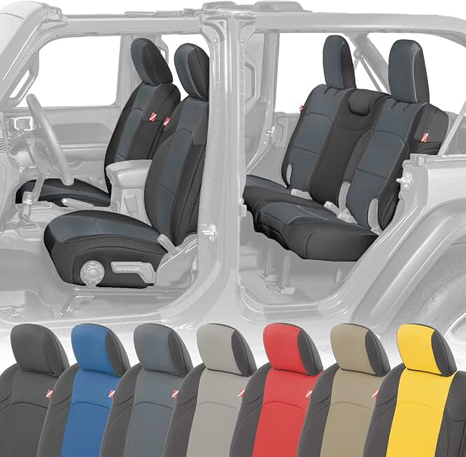 Diver Down Front and Rear Neoprene Seat Cover Set, Charcoal - Fits Jeep Wrangler JL Unlimited 4-Door 2018-2021 - Custom Fit Seat Covers - Soft Cushion Feel - Padded for Comfort (Fits Leather Seats)