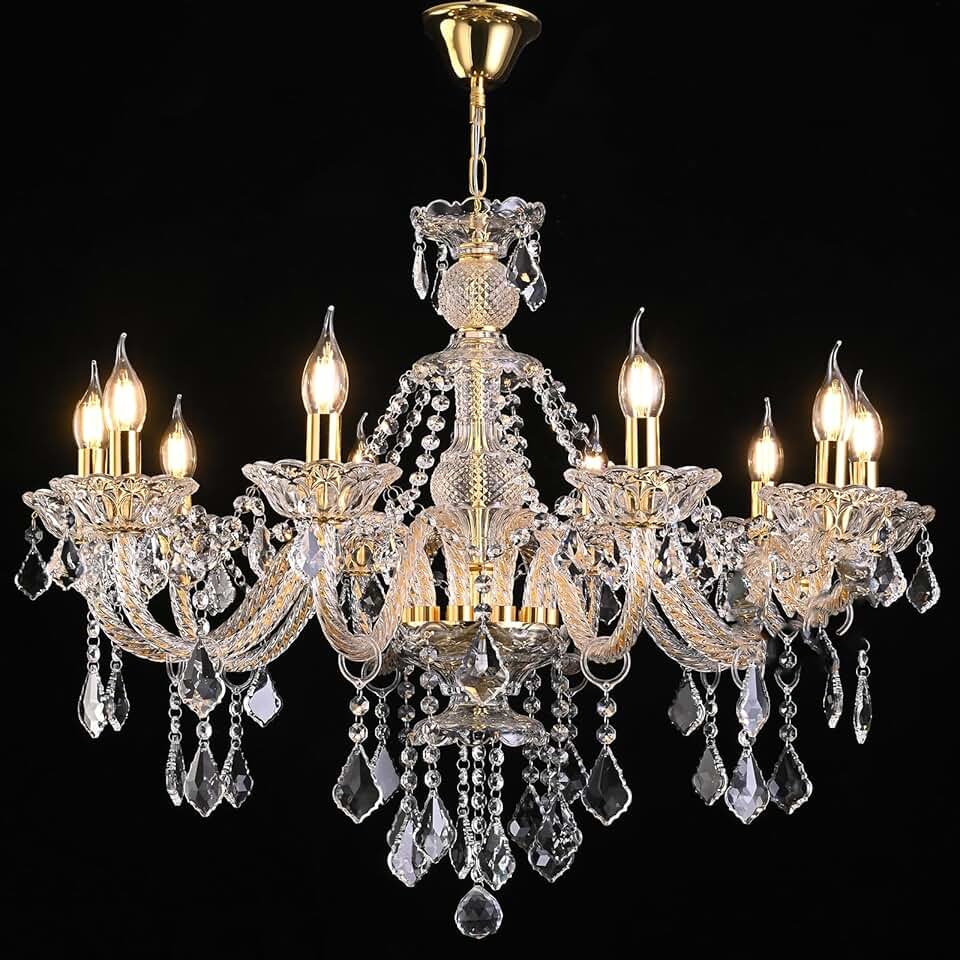 10 Lights Clear Crystal Chandeliers for Dining Room，K9 Crystal Luxury Candle Ceiling Light for Living Room，Transparent Crystal Pendant Lighting Fixture for Bedroom，Kitchen，Hallway