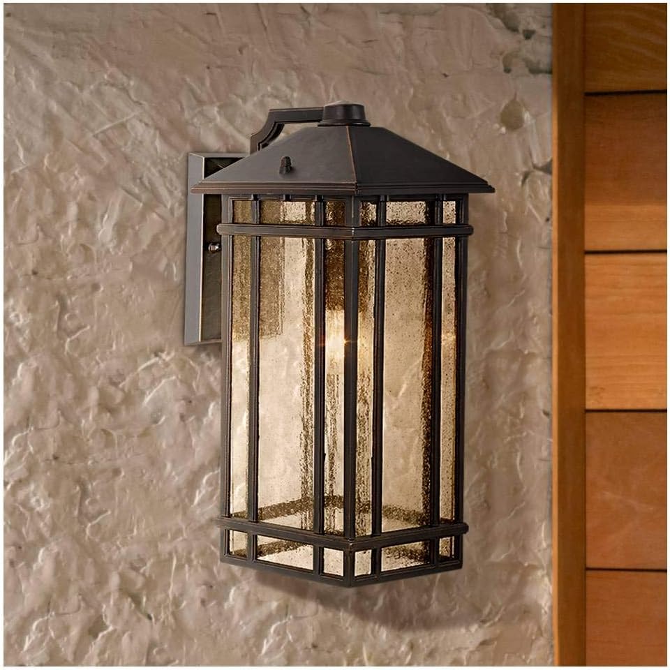 Sierra Craftsman Art Deco Outdoor Wall Light Fixture Rubbed Bronze Brown Steel 16 1/2