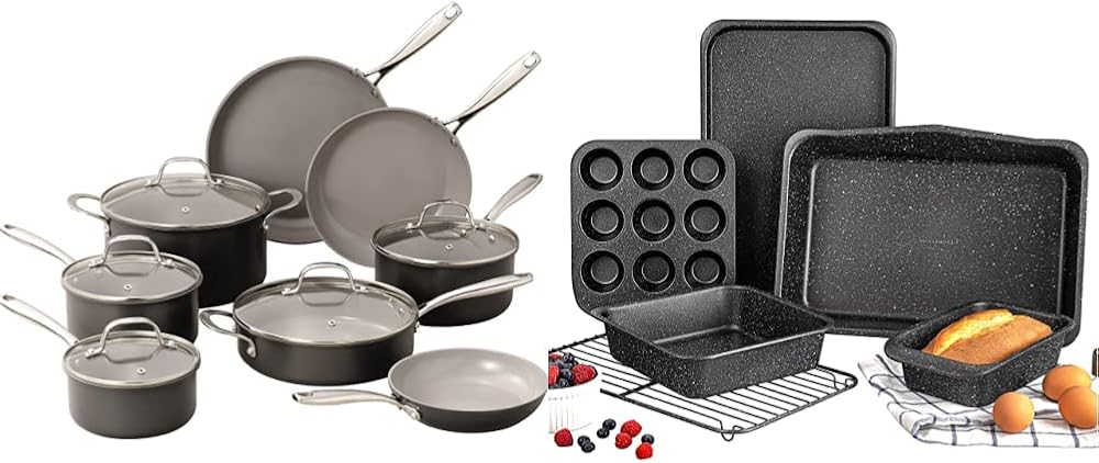 Granitestone Pro Hard Anodized Pots and Pans Set 13 Piece Premium Cookware Set & Even Heating Oven Pan Set with Square & Round Baking Pan Muffin Pan, Loaf Pan & Baking Sheet