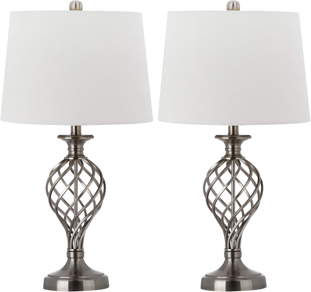 SAFAVIEH Lighting Collection Lattice Urn Farmhouse Nickel 27-inch Bedroom Living Room Home Office Desk Nightstand Table Lamp Set of 2 (LED Bulbs Included)