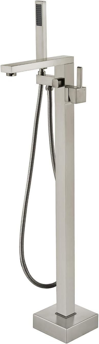Freestanding Bathtub Faucet Tub Filler Brushed Nickel Floor Mount Bathroom Faucets Brass Single Handle with Hand Shower