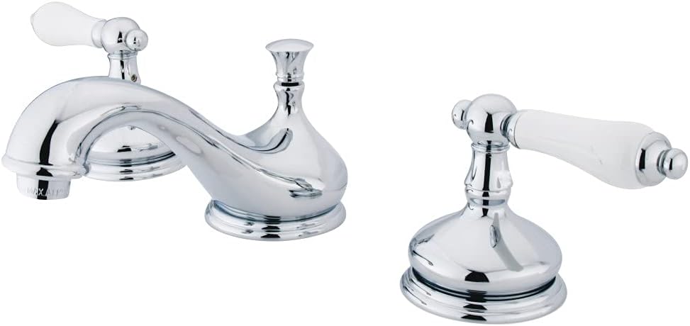 Kingston Brass KS1161PL Heritage Widespread Lavatory Faucet with Porcelain Lever Handle, Polished Chrome
