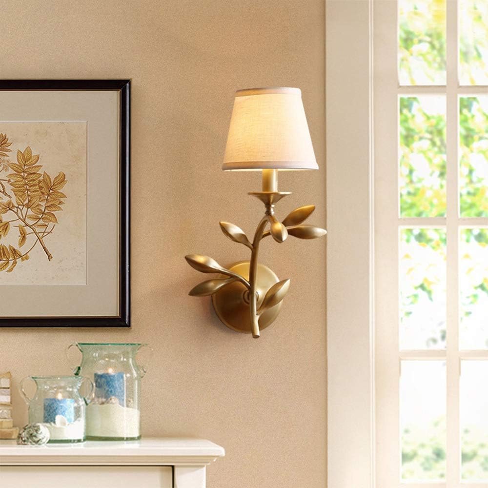 Wall Lights Led Golden Branch Jade Leaf Full Copper Wall Lamp/Living Room Decorative Painting Wall Lamp/Simple Bedside Bedroom Wall Lamp (Size : S)