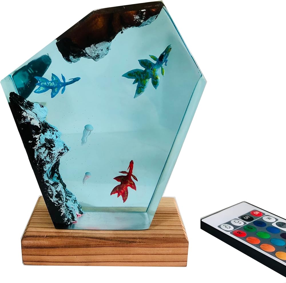 Ilu Avatar 2 Way of the Water x Jellyfishes Lamp, Avatar 2 Way of the Water Wood Resin Lamp, Ocean Diorama, Sea World Lamp, Lamp Decorations Marine Art Night Light Desk Lamp (7.5x10 inch)