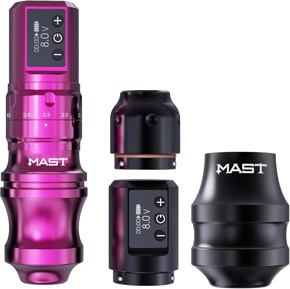 Mast Tattoo Gun Pen Machine, Fold Pro Cordless Year of Dragon Edition Tattoo Machine Gift, Power Motor by Mcore-C3 (Pink)