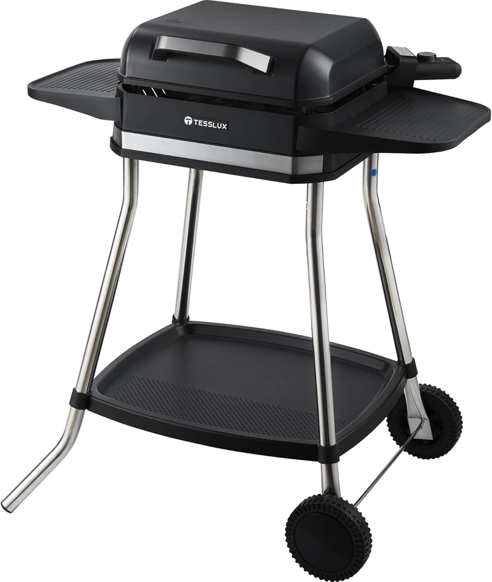 Indoor/Outdoor Electric Grill, 1500 Watts Fasting Heating, Removable Stand with Wheels, 3 Level Settings, Black