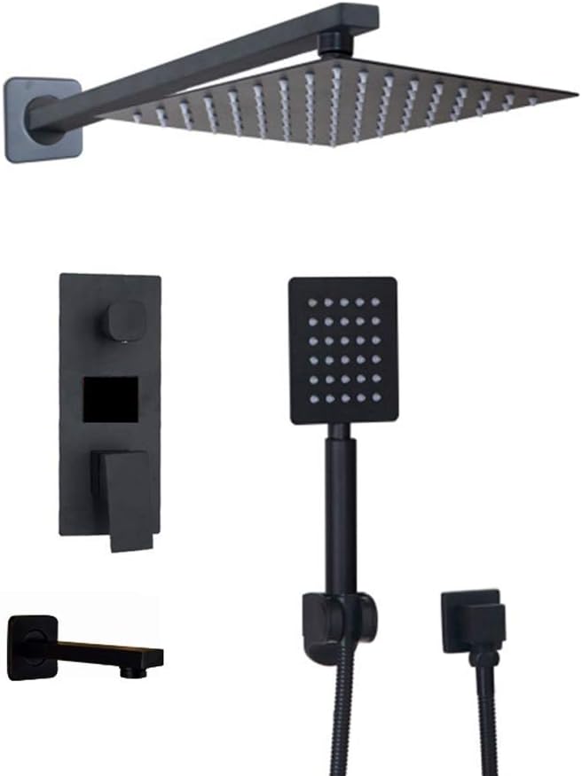 Bathroom Shower Faucet 3-Functions Black Digital Shower Faucets Set Rainfall Shower Head 2-Way Digital Display Mixer Tap+Bathtub Faucet, Luxury Shower Set,8inch