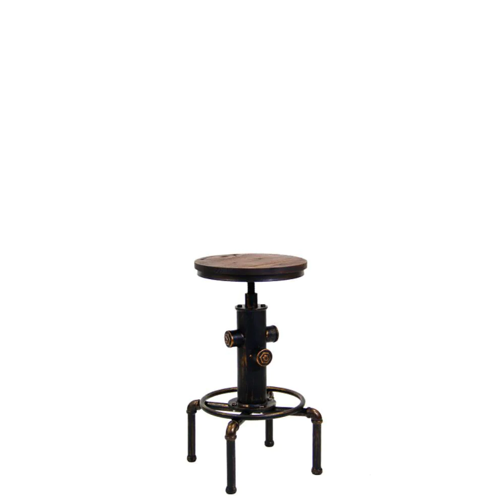Indoor Industrial Style Adjustable Swivel Backless Metal Bar Stool With Elmwood Seat