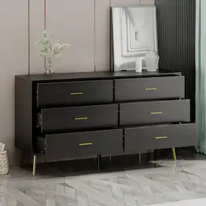 6-Drawers Wood Chest of Drawer Accent Storage Cabinet Organizer in Black 54 in. W x 15.6 in. D x 30.1 in. H