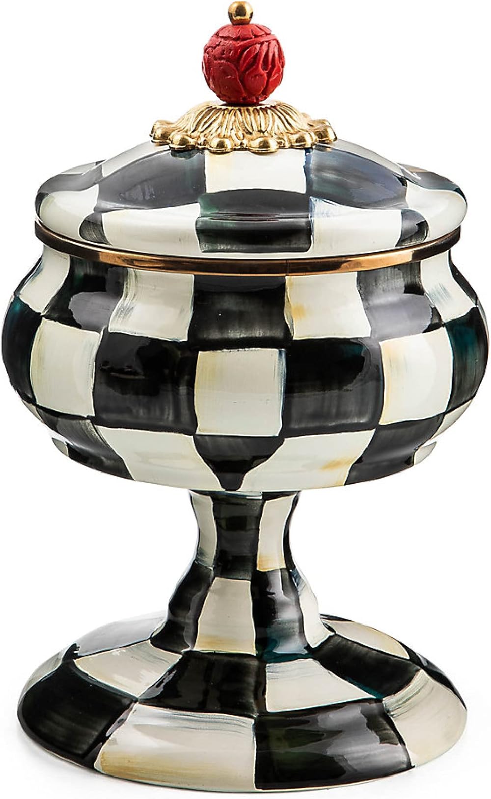 MACKENZIE-CHILDS Enamel Curiosity Pot, Decorative Container for Home Decor, Black-and-White Courtly Check