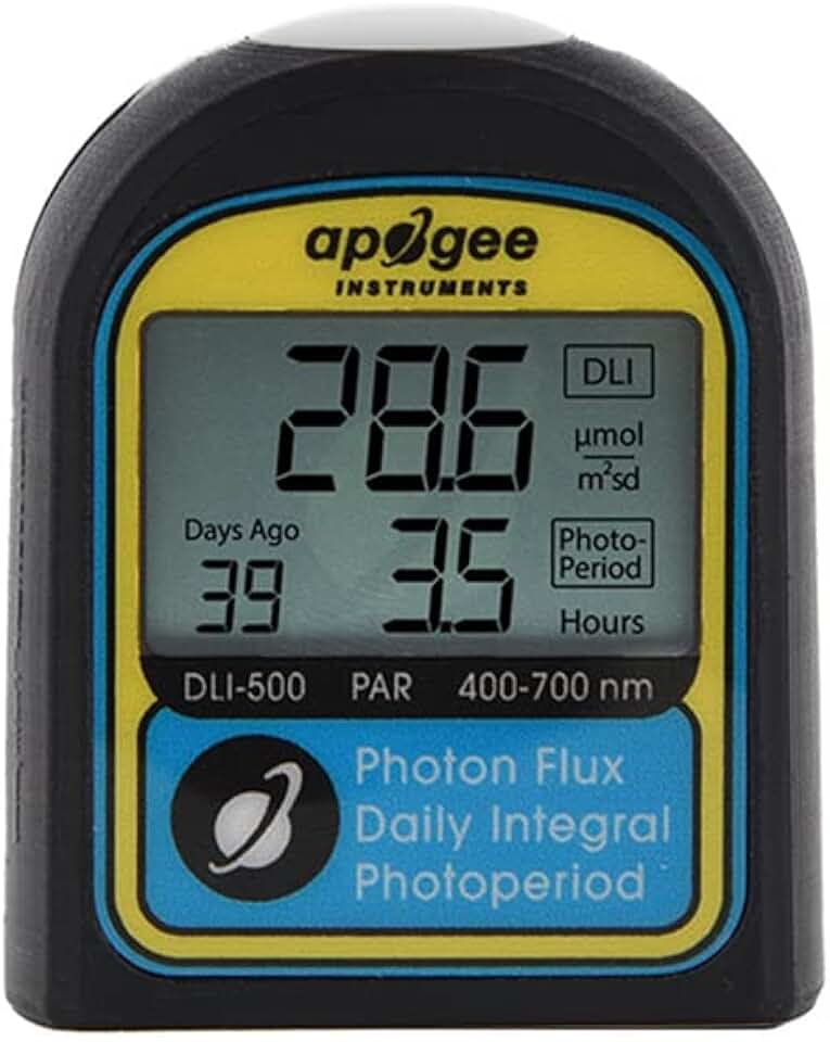Apogee Instruments DLI-500 PAR, Daily Light Integral, and Photoperiod Meter - Full-Spectrum 400-700 nm Light Measurement Tool for Plants & Agriculture