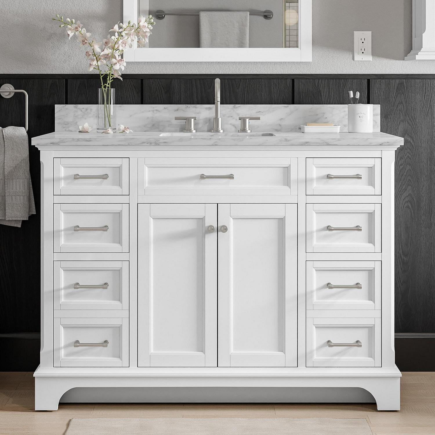 allen + roth Roveland 48-in White Undermount Single Sink Bathroom Vanity with Carrara Natural Marble Top