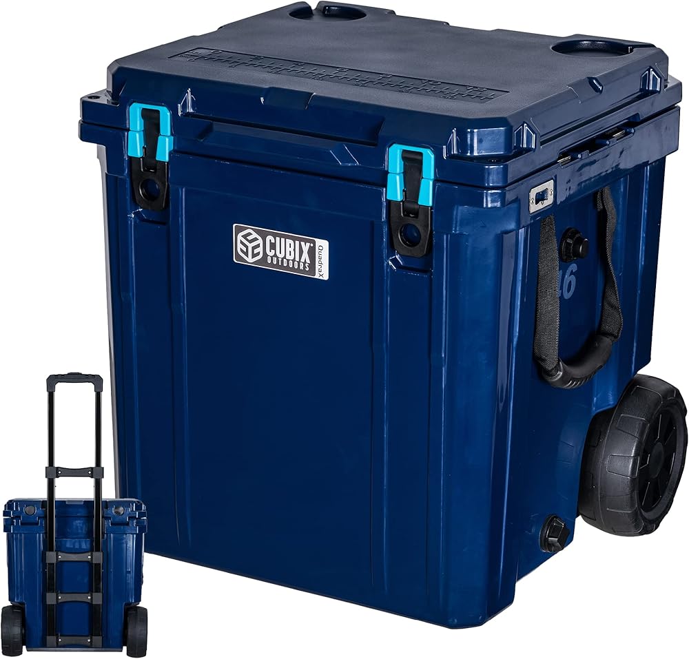 QuadraX 46QT Wheeled Rotomolded Portable Hard Cooler for Camping, Fishing, Beach | Heavy Duty Insulated Ice Chest with Wheels and Handle | Cold Retention 5 Days
