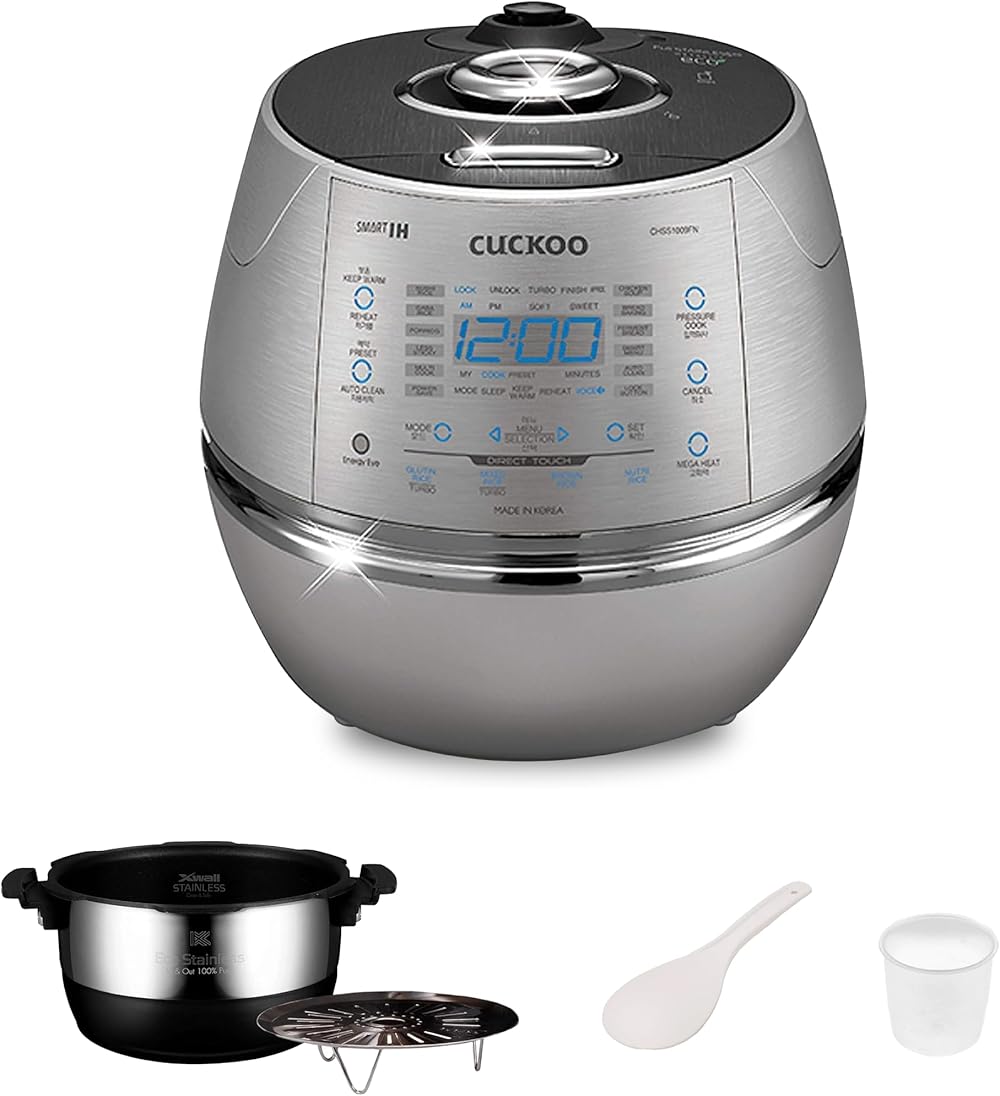 CUCKOO CRP-CHSS1009FN Induction Heating Pressure Rice Cooker, 10 cups, Metallic