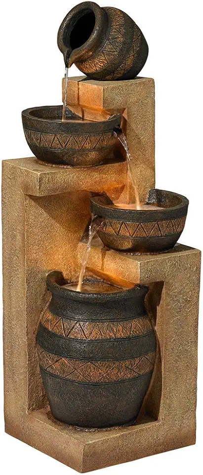 Stoneware Bowl and Jar Rustic Outdoor Floor Water Fountain 46