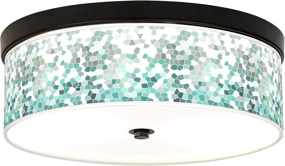 Aqua Mosaic Giclee Energy Efficient Bronze Ceiling Light with Print Shade