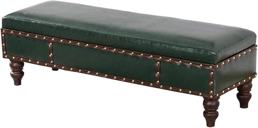 Shoe Storage Bench Entryway Hallway Furniture, Footstool PU Leather Storage Stool Rivet Decoration Toy Box Living Room Shoe Bench Bearing Capacity 330 Lbs 110x40x40cm(Dark Green)