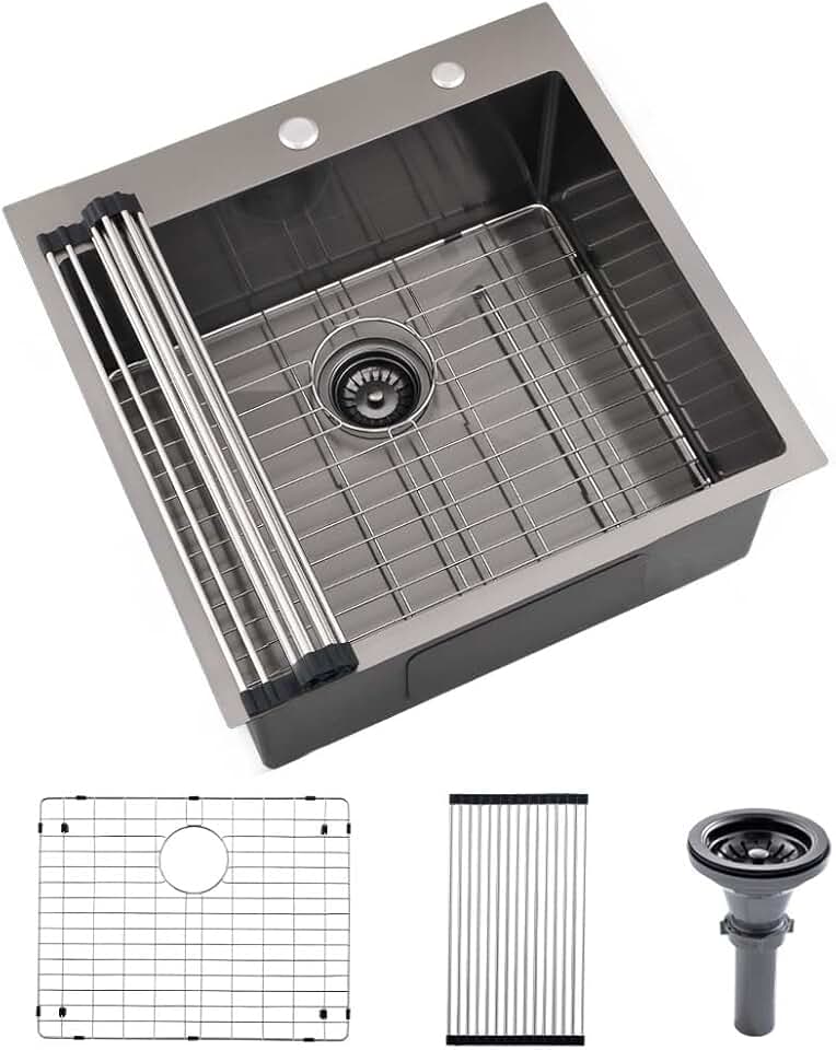 22 Black Stainless Steel Drop In Laundry Sink-Hovheir 22x20 Black Laundry Room Sink Drop In Kitchen Sink Stainless Steel Utility Sink 16 Gauge Single Bowl Deep Kitchen Sink Laundry Sink