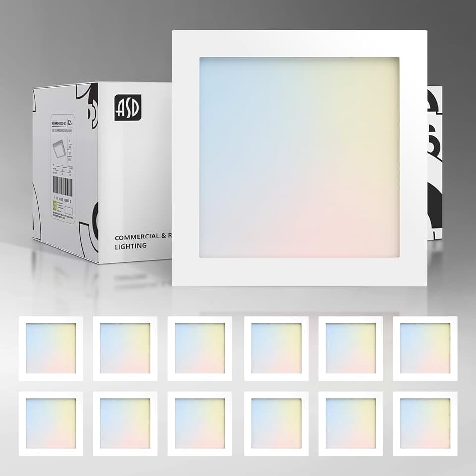 ASD 12 Pack 9 Inch Square LED Flush Mount Ceiling Light - Ultra Thin Dimmable 18W 1276LM Flat Lights, 3000K-5000K Adjustable Low Profile White Fixtures for Bedroom, Kitchen, Closet - ETL