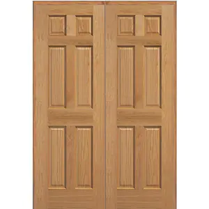 MMI Door 72 in. x 80 in. 6-Panel Unfinished Red Oak Wood Both Active Solid Core Double Prehung Interior Door