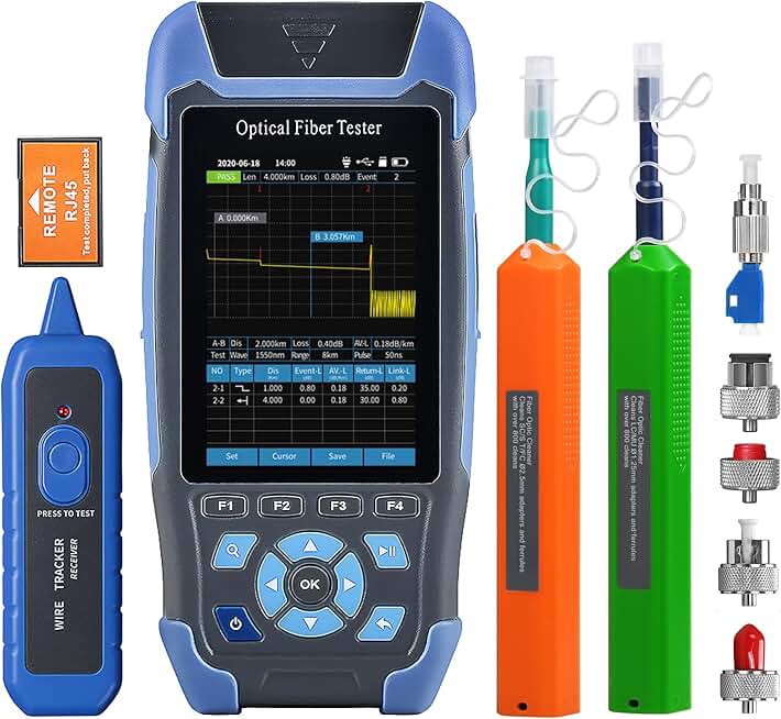 OTDR A-900D UPC Interface 9 in 1 Function 60KM 1310 1550nm Fiber Optic Tester with SC/FC/ST/LC Adapter and SC 2.5mm LC 1.25mm Fiber Optic Cleaning Pen with OLS OPM VFL RJ45 Network Testing