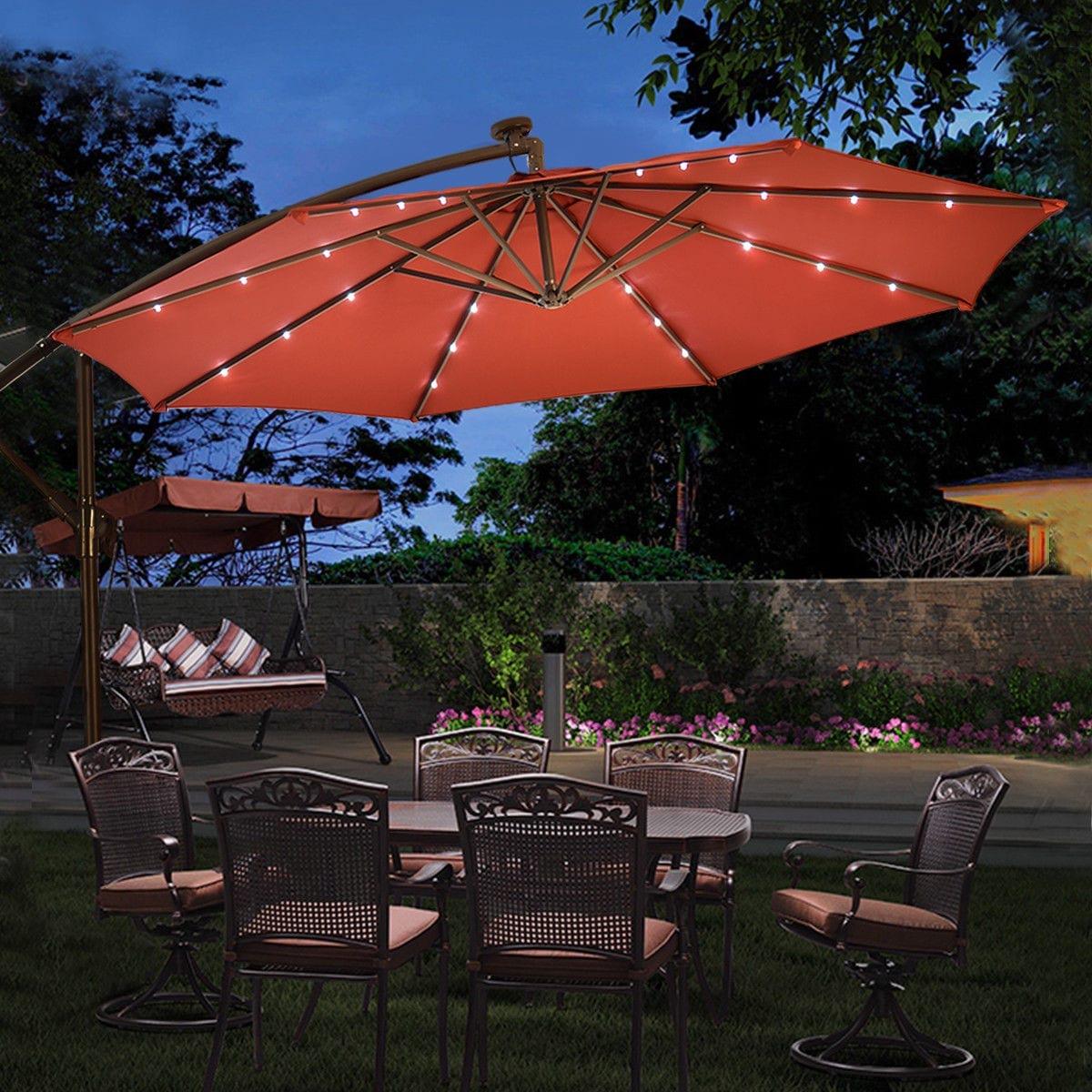 Clihome 10-ft 180g Water-proof Polyester Solar Powered Crank Cantilever Patio Umbrella