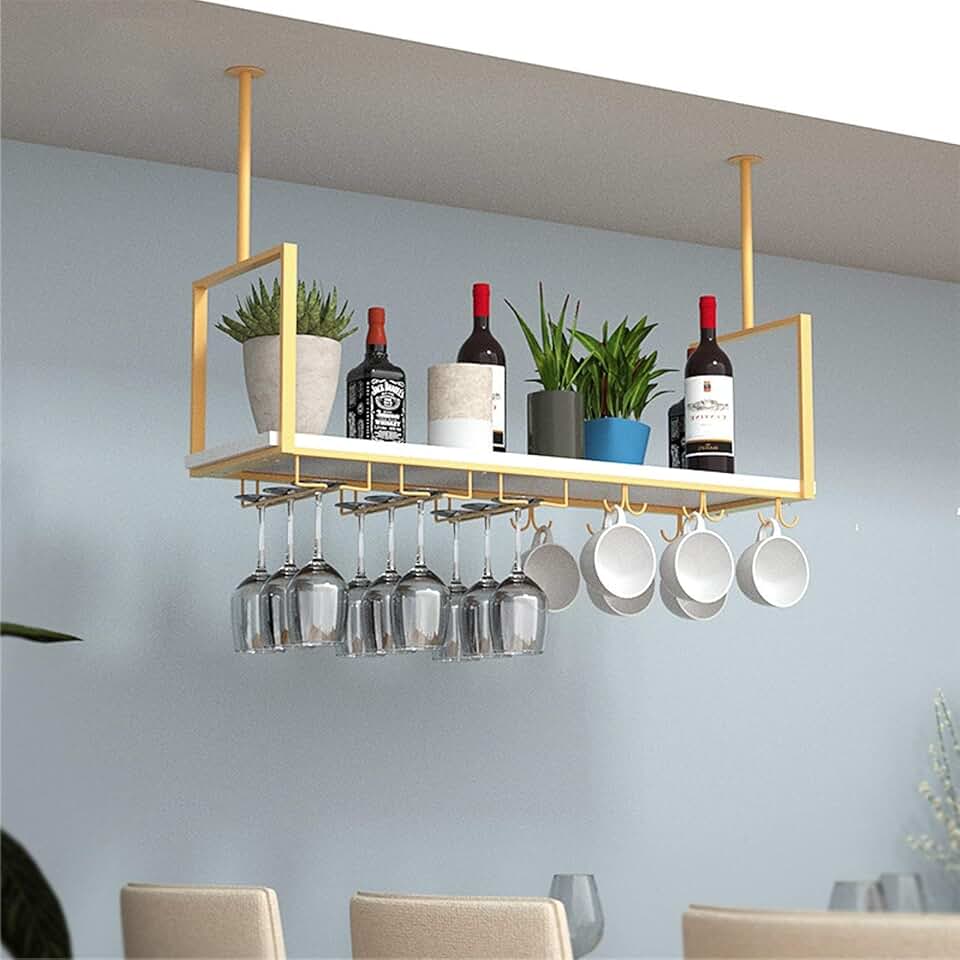 Kitchen Ceiling Rack, Ceiling-Mounted Hanging Utensil Pan Rack Metal Pan Storage Shelves Organiser Rack Flower Shelf, Wood and Metal, White (Size : 120×30×60cm)