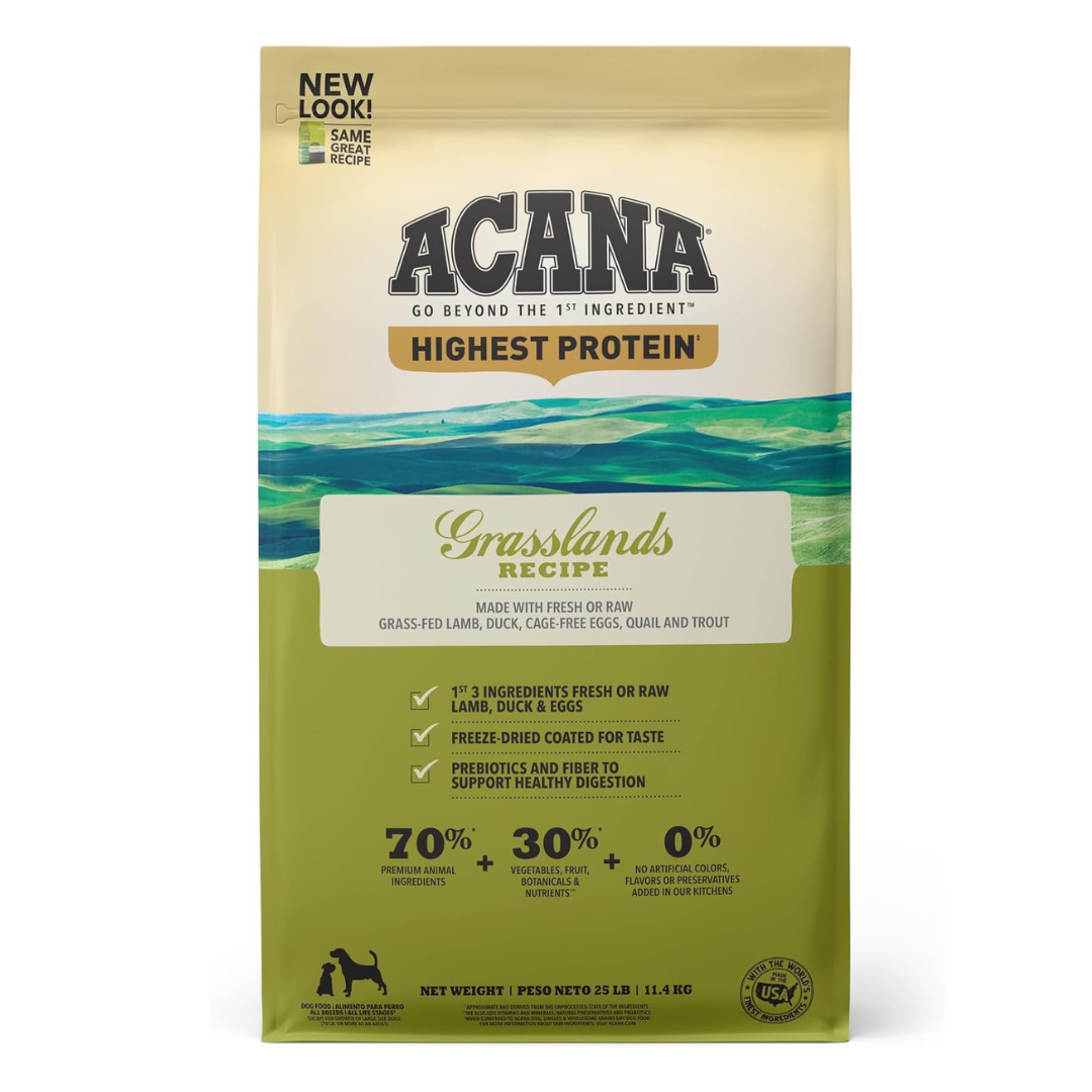 ACANA Grain Free, Highest Protein, Grasslands Dry Dog Food, 25 lbs.