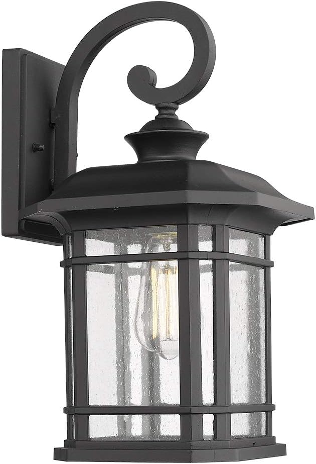 Outdoor Wall Lights for House, 1-Light Exterior Wall Sconce Black Finish with Clear Seeded Glass, 17