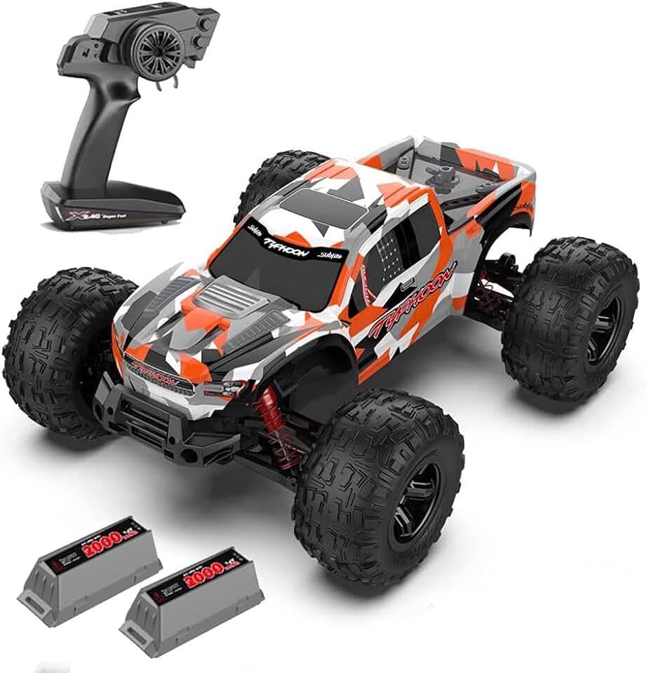 RC Cars 1:10 Scale Remote Control Car, 4WD High Speed 48 Km/h Off Road RC Monster Vehicle Truck, All Terrains Electric Toy Trucks with Two Rechargeable Batteries for Boys Kids and Adults