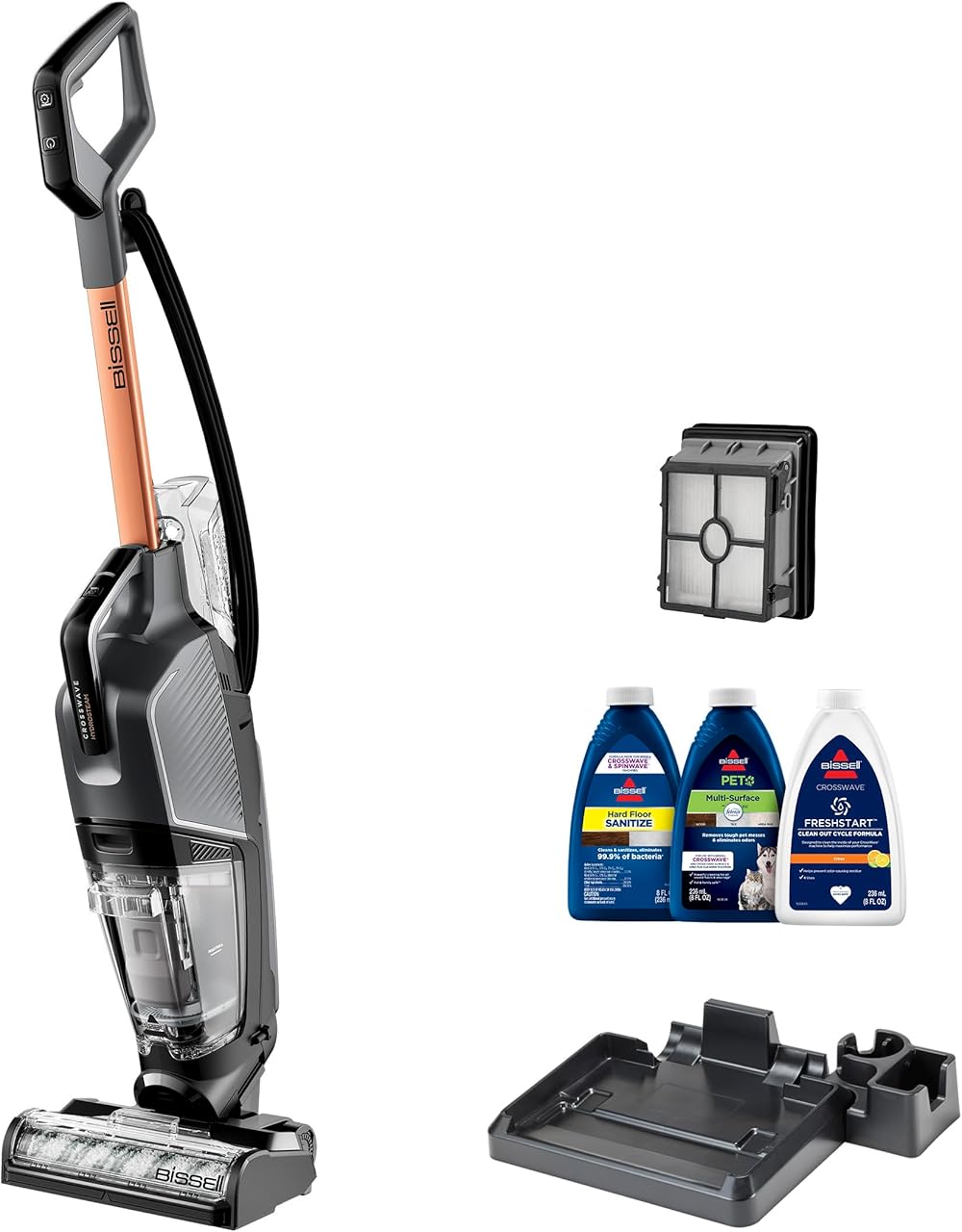 BISSELL® CrossWave® HydroSteam™ Wet Dry Vac, Multi-Purpose Vacuum, Wash, and Steam, Sanitize Formula Included, 35151, Multicolor, Upright