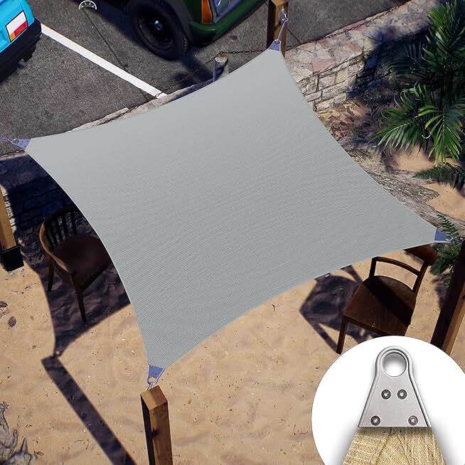 ColourTree Super Ring 22' x 22' Grey Square Sun Shade Sail, Commercial Grade UPF50 Canopy, Reinforced Corners & Edges, 260 GSM Fabric Heavy Duty -3 Years Warranty (We Make Custom Size)