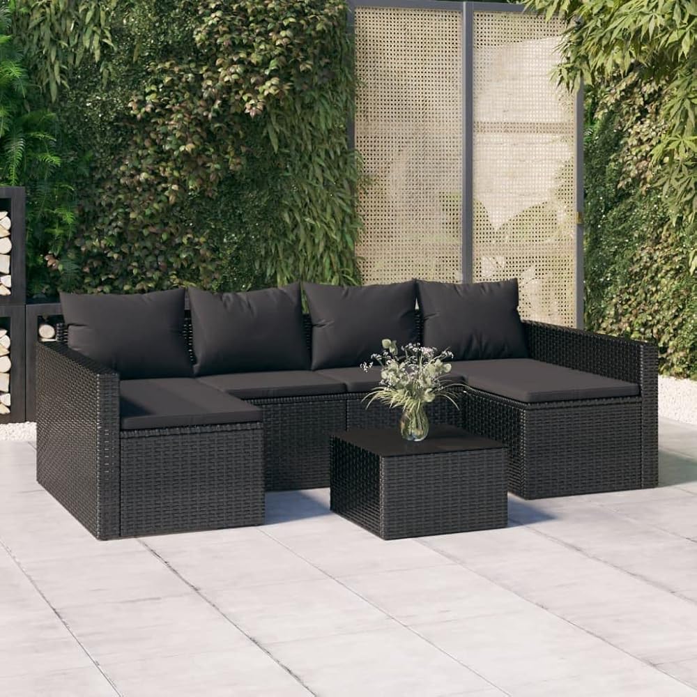 2 Piece Patio Set with Cushions Outdoor Patio Furniture Patio Furniture Set Patio Conversation Sets Garden Furniture Black Poly Rattan