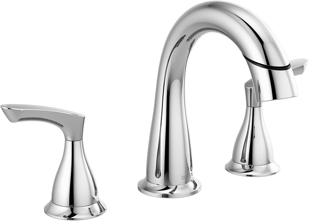 Delta Faucet Broadmoor Pull Down Bathroom Faucet Chrome, Bathroom Pull Out Faucet, Widespread Bathroom Faucet 3 Hole with Pull Down Sprayer, Bathroom Sink Faucet, Chrome 35765LF-PD