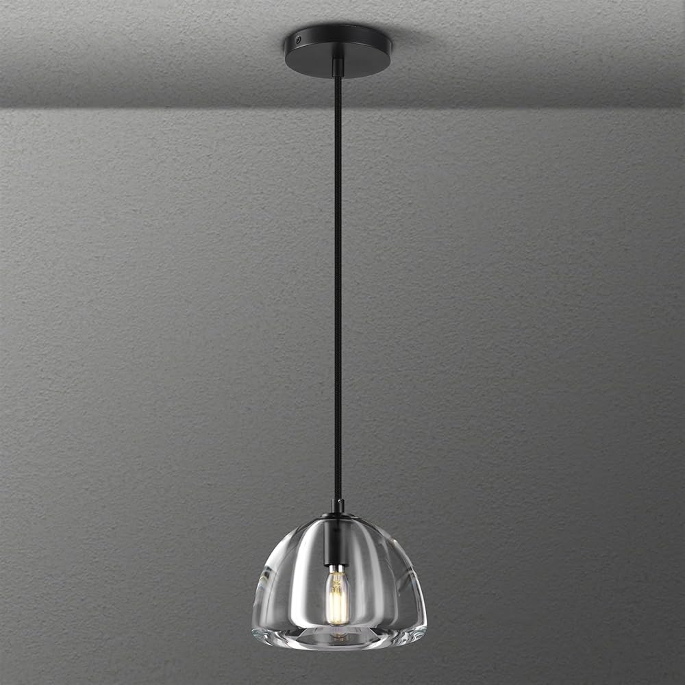 Crystal Pendant Light, Modern Kitchen Island Lighting, E12 Bulb Included, 6.3x7in, Black-Rope-D, Indoor Use, 87-inch Braided Cord, 40W, 400 Lumen, ETL, UL, 10.1 lbs