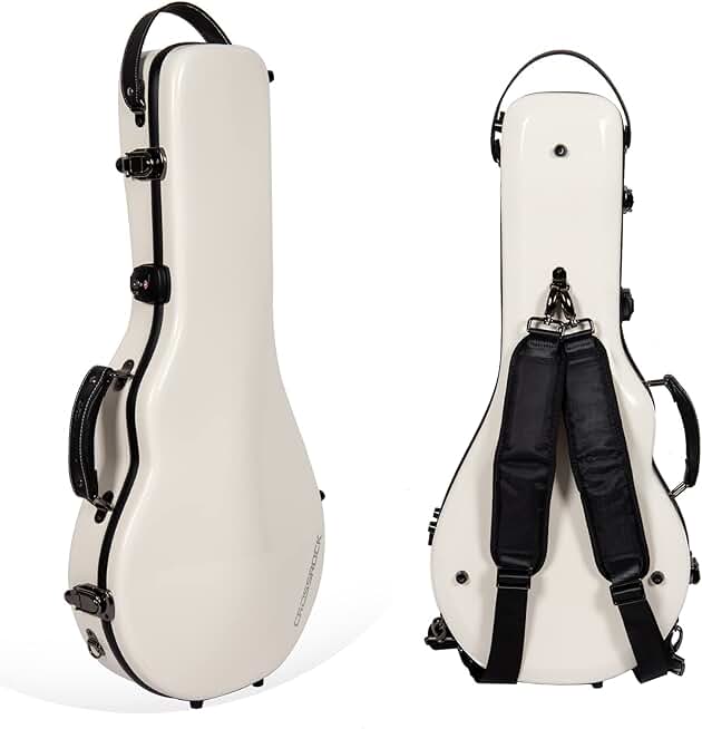 Crossrock Case - Fiberglass Mandolin Case - Fits Both A & F Styles - Padded Straps, Accessory Compartment, Fixed & Removable Padding - Includes TSA Lock - Milky White (CRF1020MAFMW)