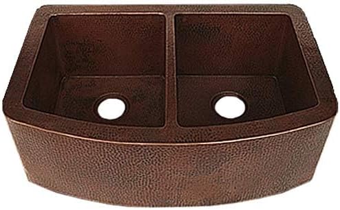 REDONDEADO Copper Curved Double Bowl Kitchen Sink, Antique