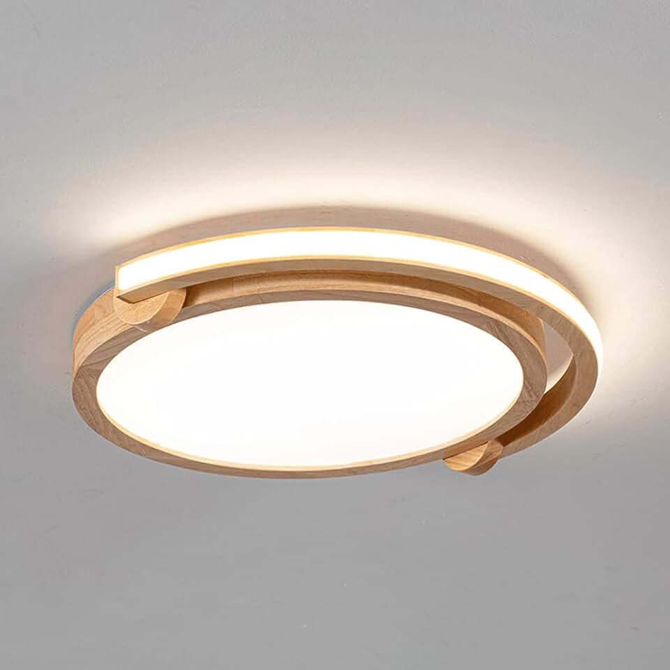 Wooden Ceiling Light, 3-Color Mode Led round Ceiling Lamp Rubber Wood + Wrought Iron + Acrylic Ceiling Lights for Lounge Living Room Kitchen Dining Room Hallway Home Office Children's Room/5