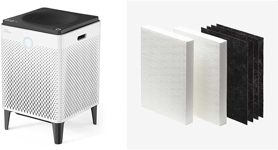 Coway Airmega 400 True HEPA Air Purifier with Smart Technology, Covers 1,560 sq. ft, White & AP-1216-FP Replacement Filter Pack for AP-1216L, Black